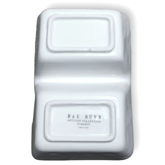 Rae Dunn 2017 OG Graphic Office Divided Two Compartment Dish Organizer White - Picture 2 of 8